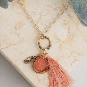Gold and Pink Bohemian Tassel Necklace